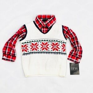 NWT TFW Baby Boys 2pc Snowflake Holiday Sweater Vest Set